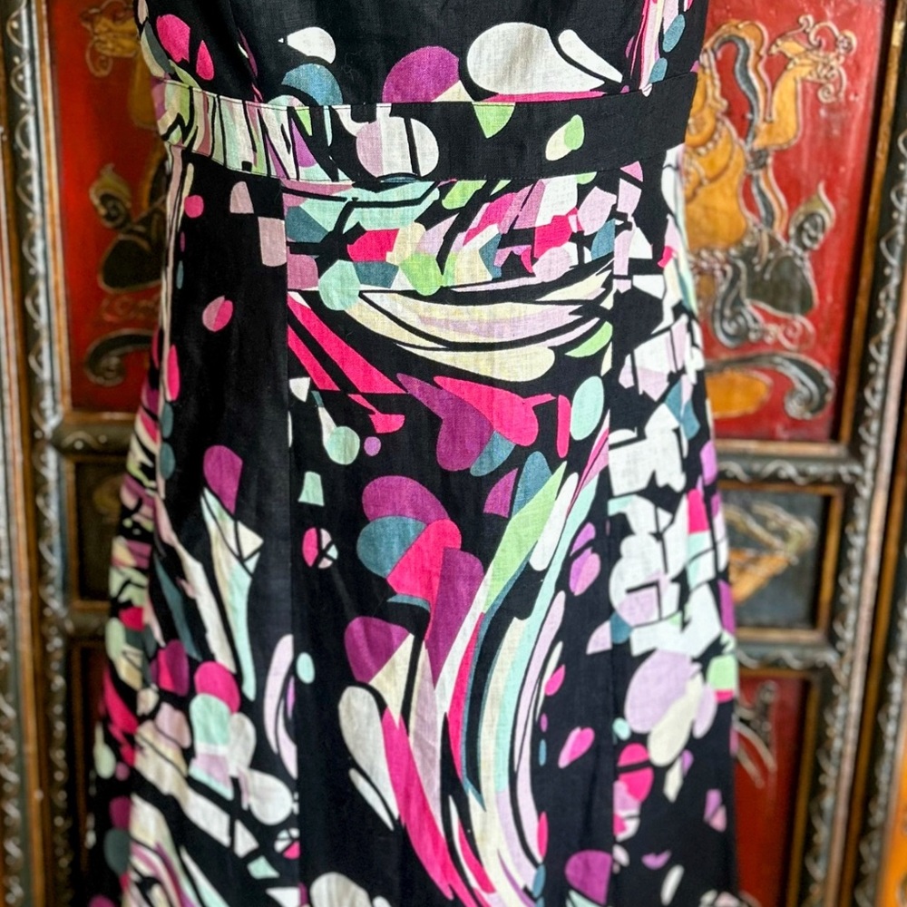 Armani Collezioni Black Dress with Pink and Green Accents